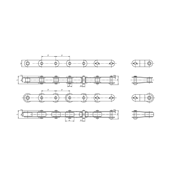 Rostfria transportkedjor med dubbel stigning