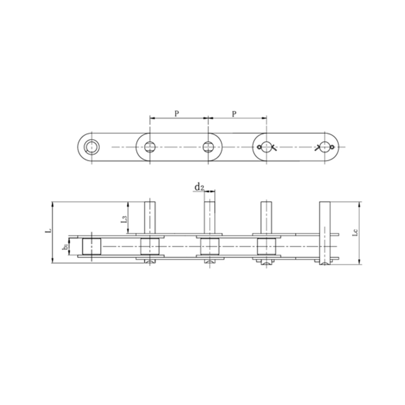 Dubbla stigningstransportörkedjor med förlängda stift